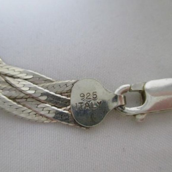 Vtg 925 Sterling Silver Italy 5 Strand Braided Herringbone Necklace/Bracelet Set - Picture 4 of 9